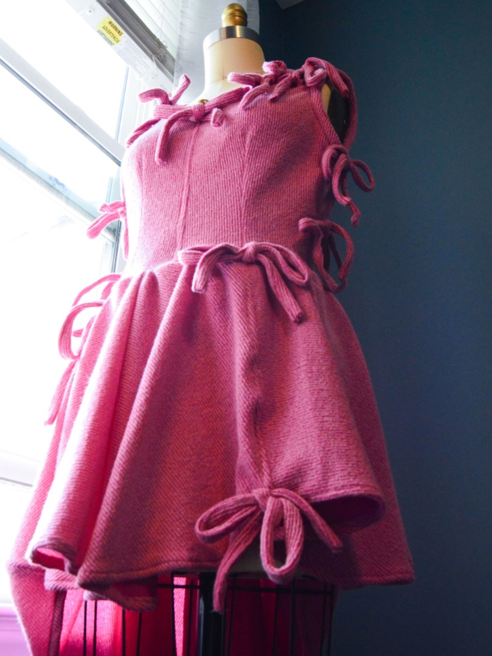 One of One Handmade, Dusty Pink Asymmetrical Soft Knit Mini Dress, with Bows - Picture 16 of 17